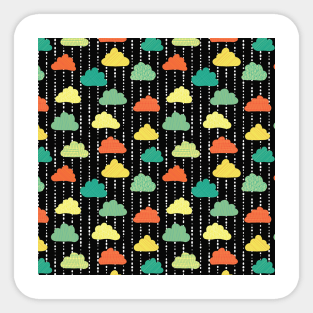 Doodle Rain Clouds on black Sticker